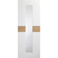 Internal White Painted Glazed Door with Clear Glass and Oak Veneer Inlay - Pre-Finished - 1981 x 762 x 35mm - Asti - XL Joinery