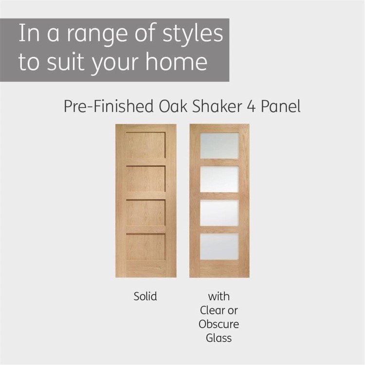 Internal Oak Pre-Finished Shaker 4-Panel Door - Pre-Finished - 2040 x 626 x 40mm - XL Joinery