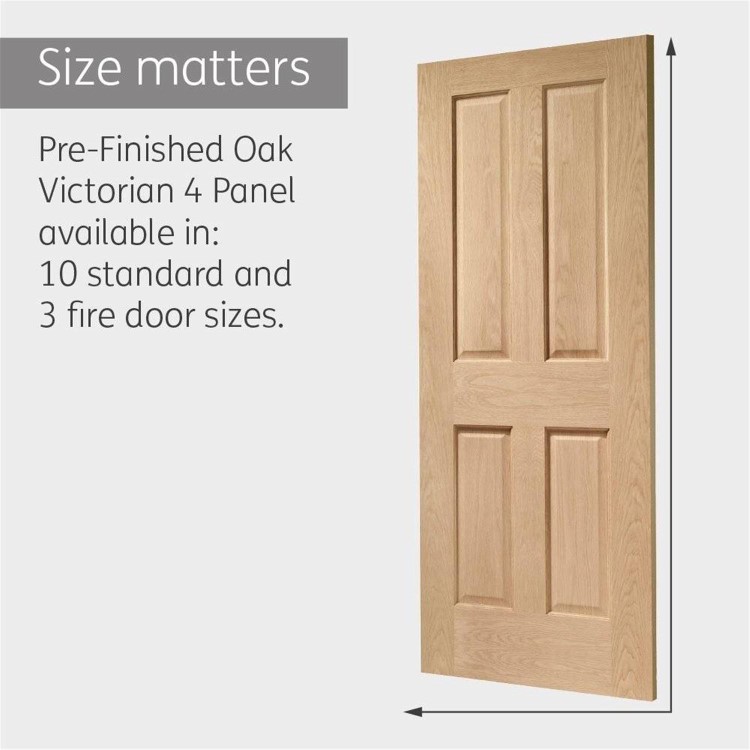 Internal Oak Victorian 4-Panel Door - Pre-Finished - 2040 x 726 x 40mm - Victorian - XL Joinery