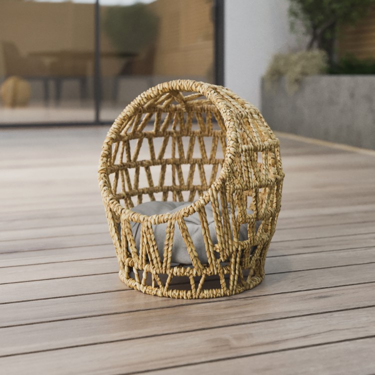 Rattan Dome Cat Bed with Cushion