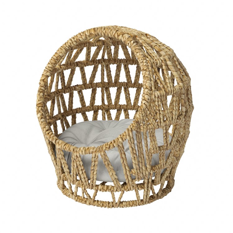 Rattan Dome Cat Bed with Cushion