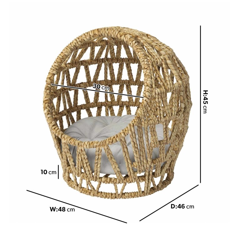 Rattan Dome Cat Bed with Cushion
