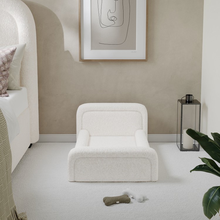 Small Dog Bed in Cream Textured Fabric with Washable Cover - Naomi
