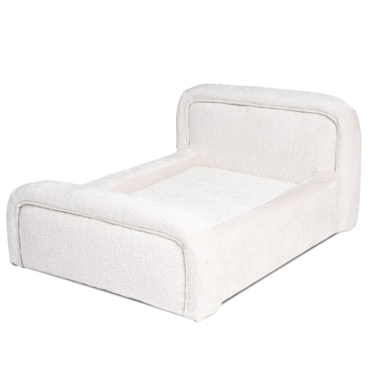 Small Dog Bed in Cream Textured Fabric with Washable Cover - Naomi