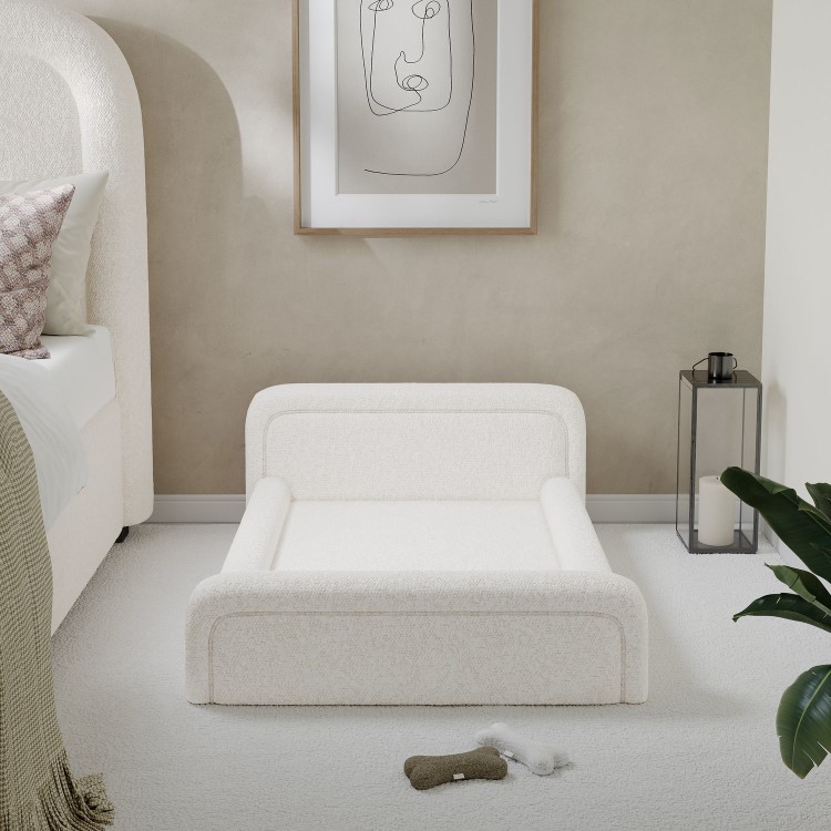 Large Dog Bed in Cream Textured Fabric with Washable Cover - Naomi