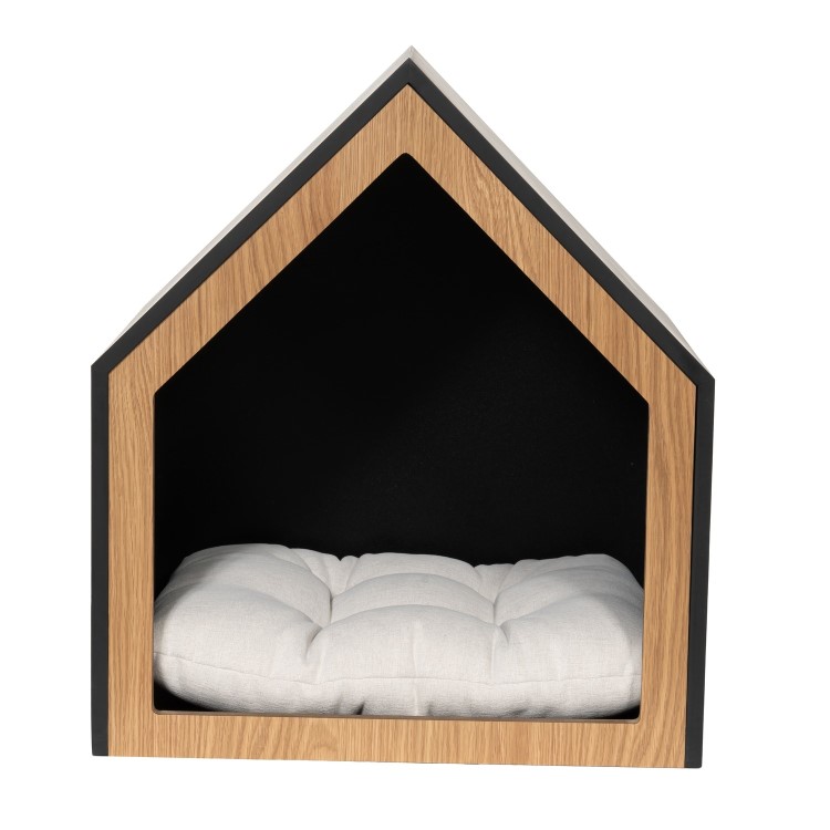 Fully Open Wooden Pet House with Quilted Cushion