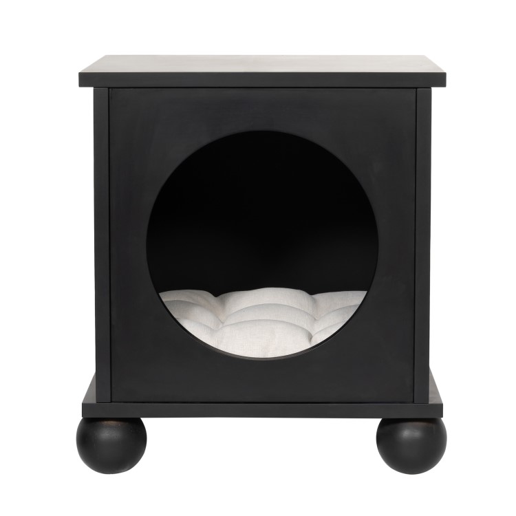 Indoor Cat House Side Table with Washable Cushion in Black