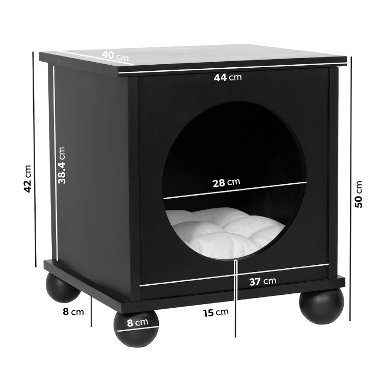 Indoor Cat House Side Table with Washable Cushion in Black