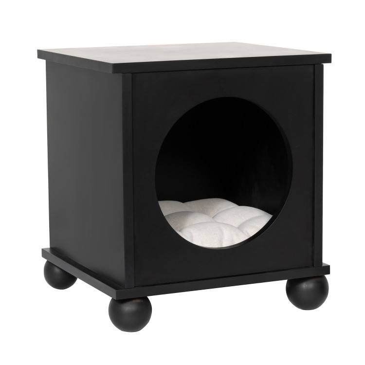 Indoor Cat House Side Table with Washable Cushion in Black