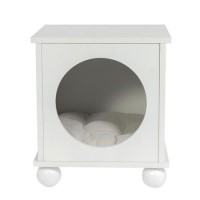 Indoor Cat House Side Table with Washable Cushion in White Indoor Cat House Side Table with Washable Cushion in White