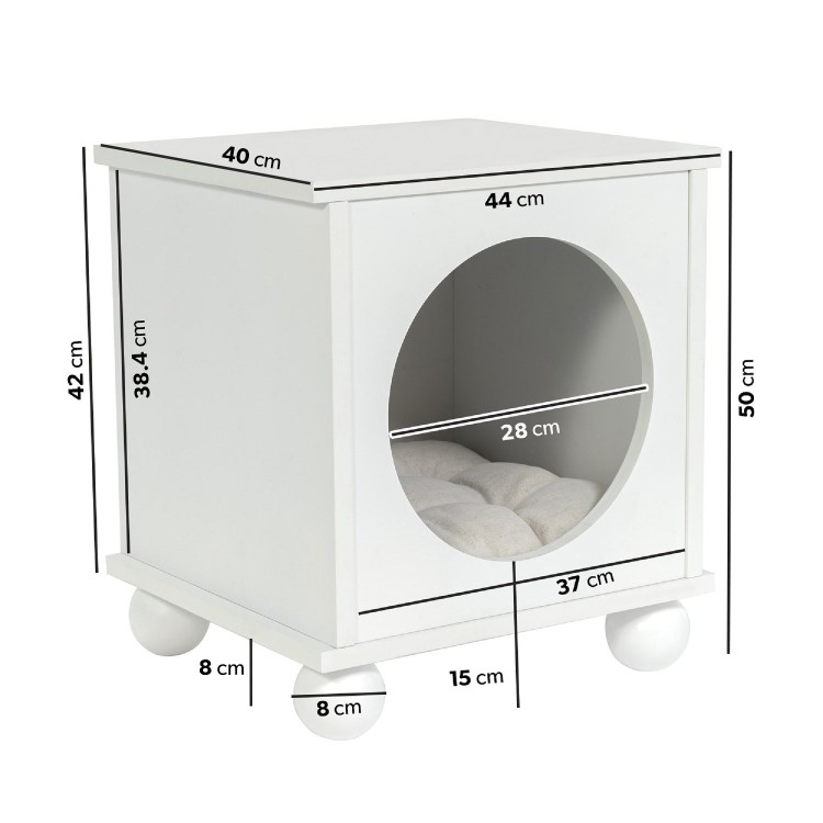 Indoor Cat House Side Table with Washable Cushion in White