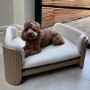 Beige Fabric Pet Bed with Oak Ribbed Sides - Washable Cover