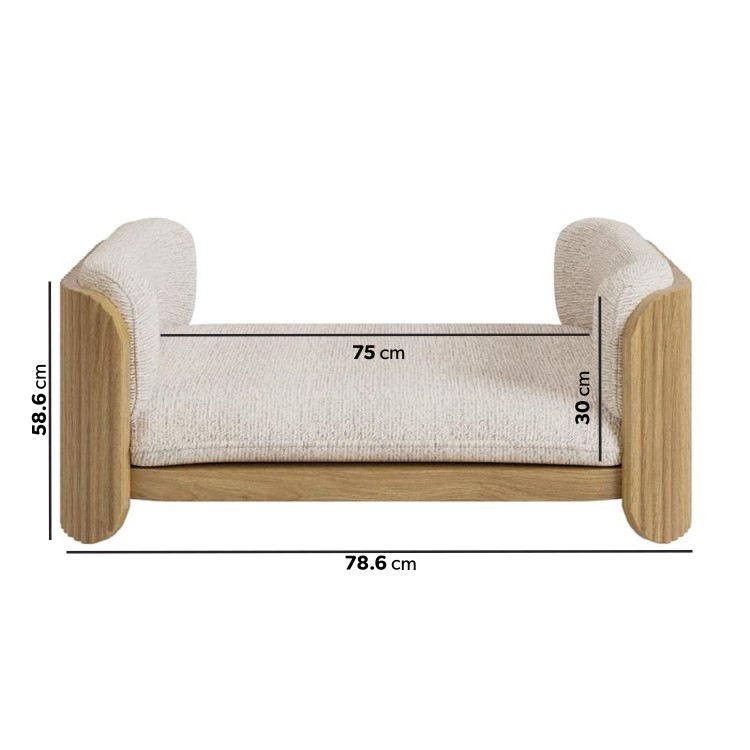 Beige Fabric Oak Pet Bed with Ribbed Sides