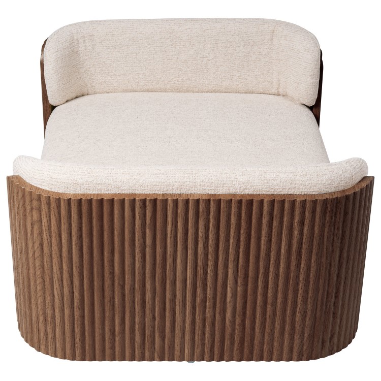 Large Beige Fabric Pet Bed with Walnut Ribbed Sides - Washable Cover