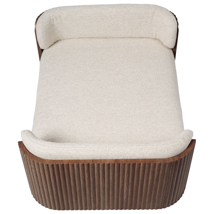 Large Beige Fabric Pet Bed with Walnut Ribbed Sides - Washable Cover