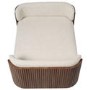 Large Beige Fabric Pet Bed with Walnut Ribbed Sides - Washable Cover