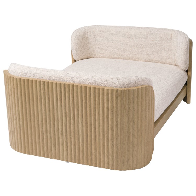 Beige Fabric Pet Bed with Oak Ribbed Sides - Washable Cover