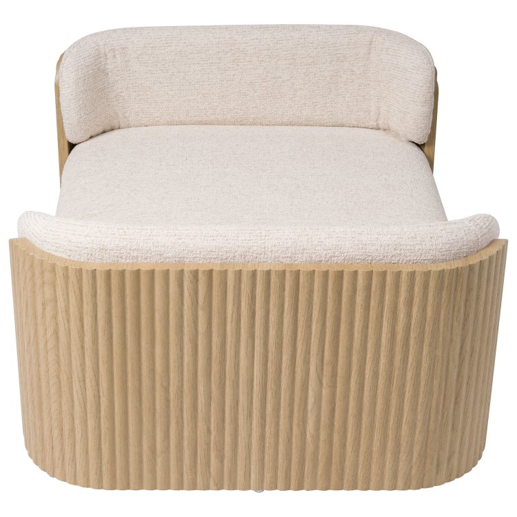 Beige Fabric Pet Bed with Oak Ribbed Sides - Washable Cover