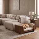 PFR029 Large Beige Fabric Pet Bed with Walnut Ribbed Sides - Washable Cover