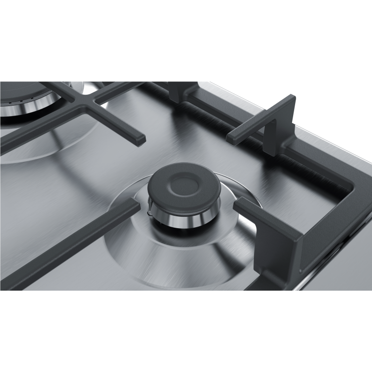 Refurbished Bosch PGP6B5B90 58cm 4 Burner Gas Hob With Cast Iron Pan Stands Stainless Steel