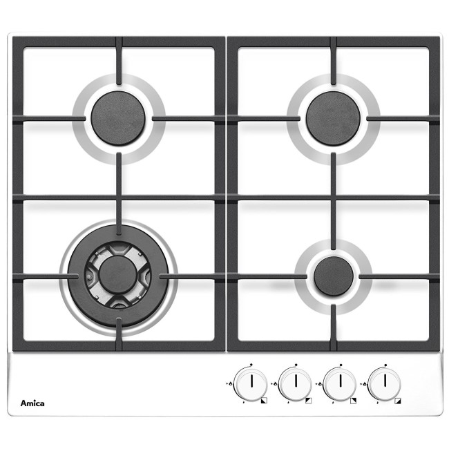 Amica PGZ6412W 60cm Four Burner Gas Hob With Cast Iron Pan Supports - White