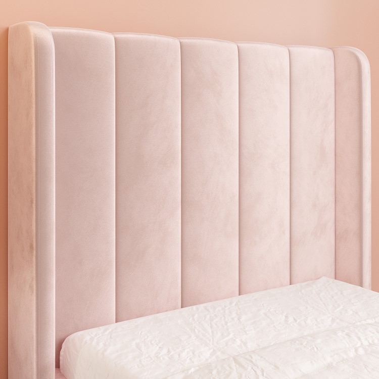 Kids Pink Velvet Single Bed Frame with Storage Drawer - Phoebe