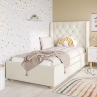 Cream Fabric Single Bed Frame with Storage Drawer - Phoebe