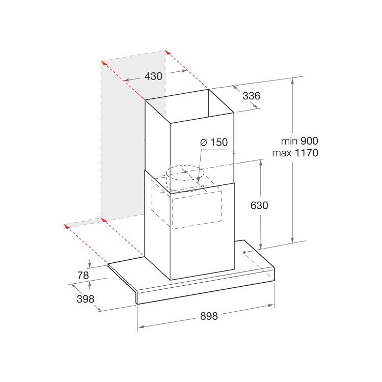 Hotpoint PHBG98LTSIX Shelf-style 90cm Chimney Cooker Hood Stainless Steel