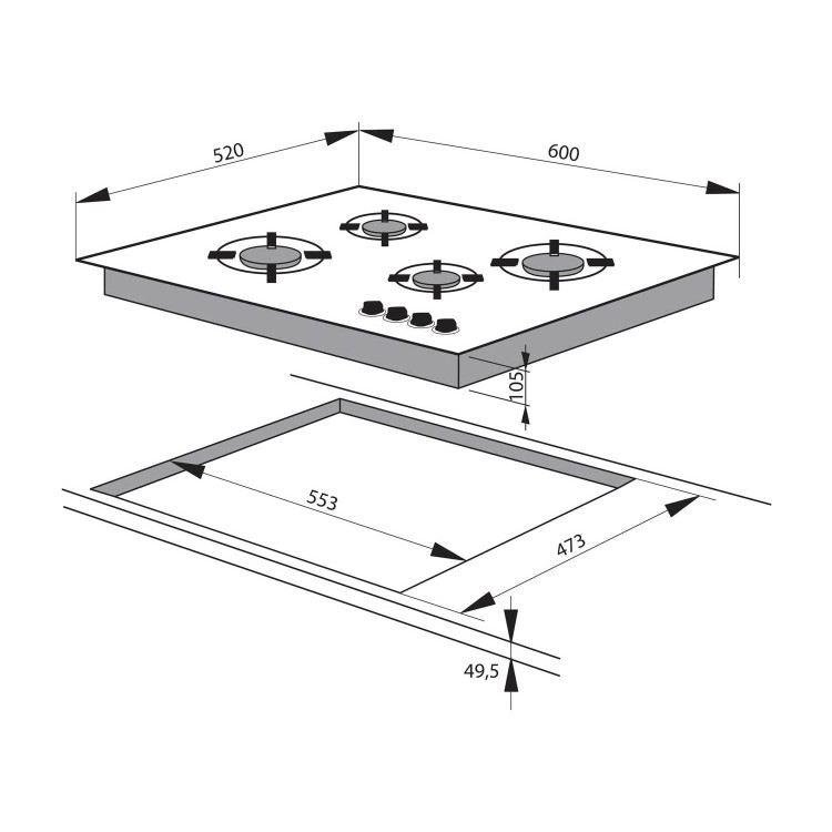 Amica PHCZ6511 60cm Four Burner Gas On Glass - Black