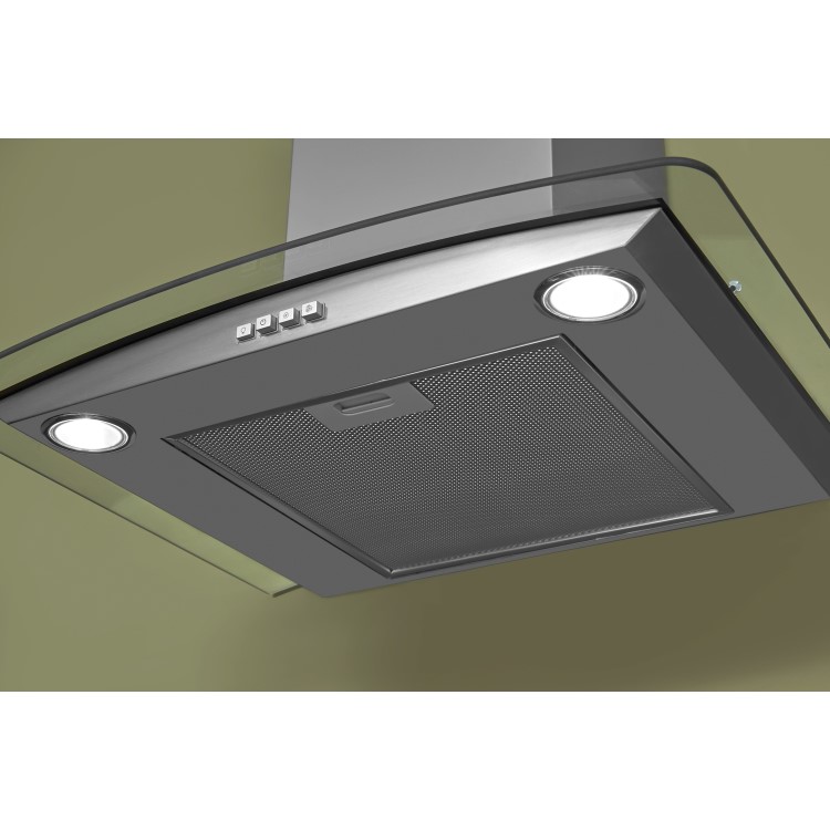 Refurbished Hotpoint PHGC64FLMX 60cm Cooker Hood With Curved Glass Canopy Stainless Steel