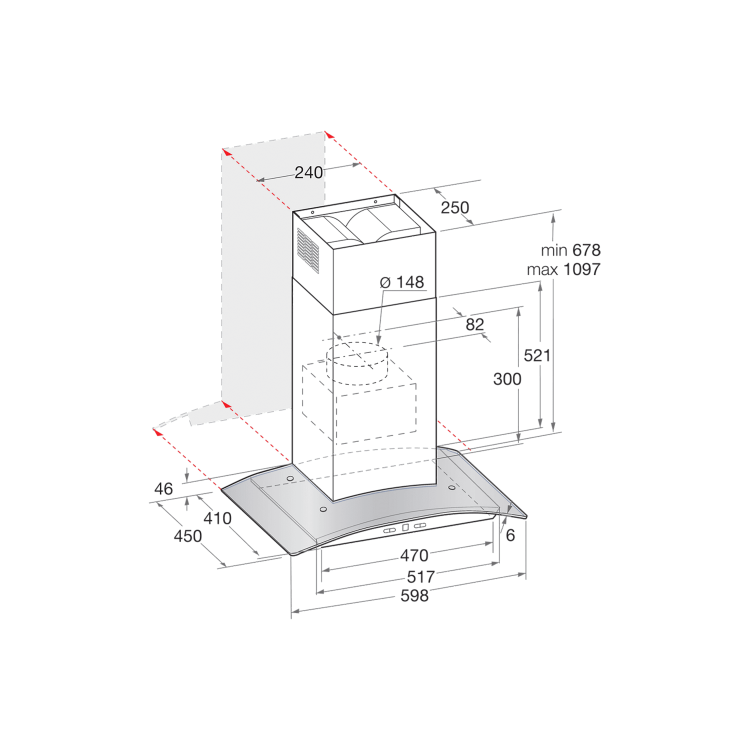 Refurbished Hotpoint PHGC64FLMX 60cm Cooker Hood With Curved Glass Canopy Stainless Steel