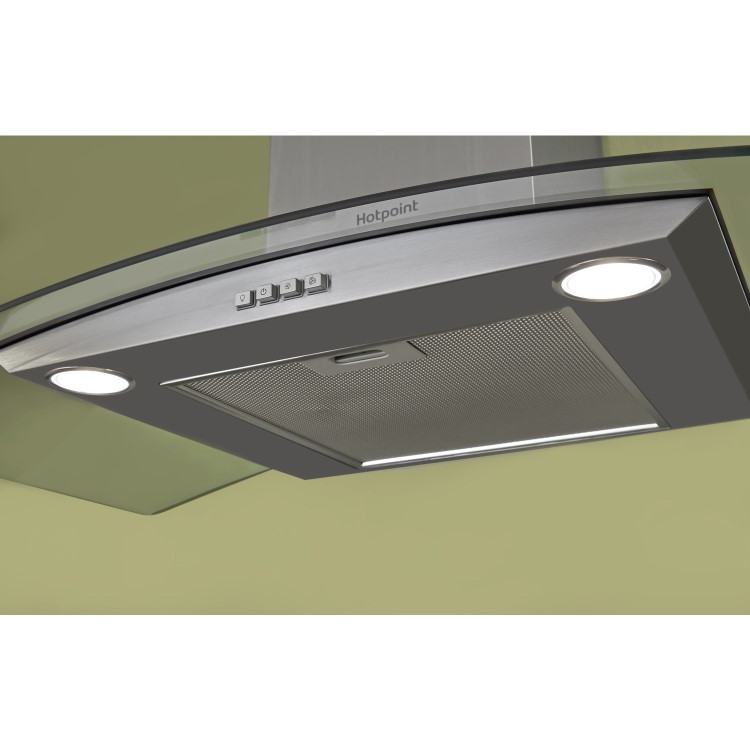Hotpoint 90cm Curved Glass Cooker Hood - Stainless Steel