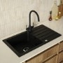 Single Bowl Black Inset Granite Composite Kitchen Sink with Reversible Drainer - Enza Phoebe