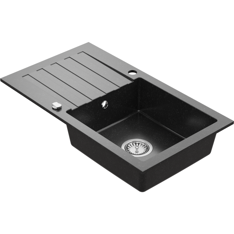 1 Bowl Black Granite Composite Sink & Waste Kit with Reversible Drainer - 780 x 440mm  - Phoebe