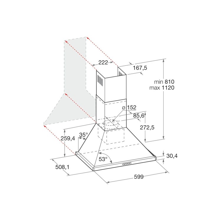 Refurbished Hotpoint PHPN65FLMX 60cm Traditional Chimney Cooker Hood Stainless Steel