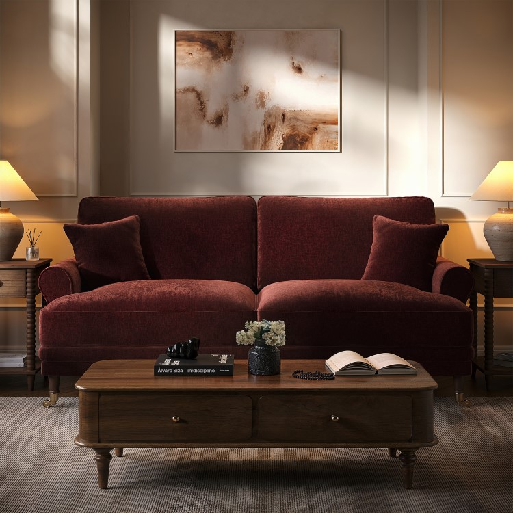 Berry Brown Chenille Feather-Filled 3-Seater Sofa - Payton Heritage