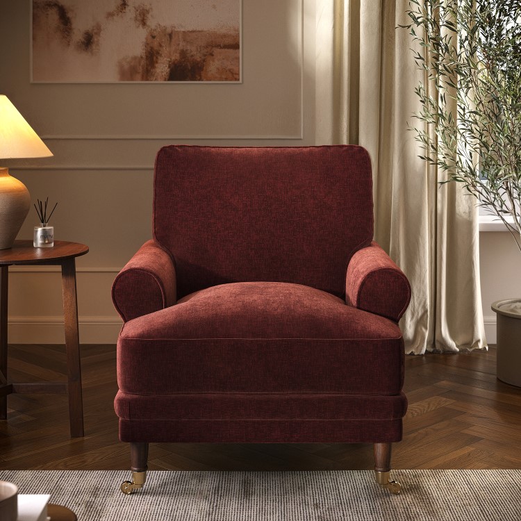 Berry Brown Chenille Feather-Filled Armchair – Payton Heritage 