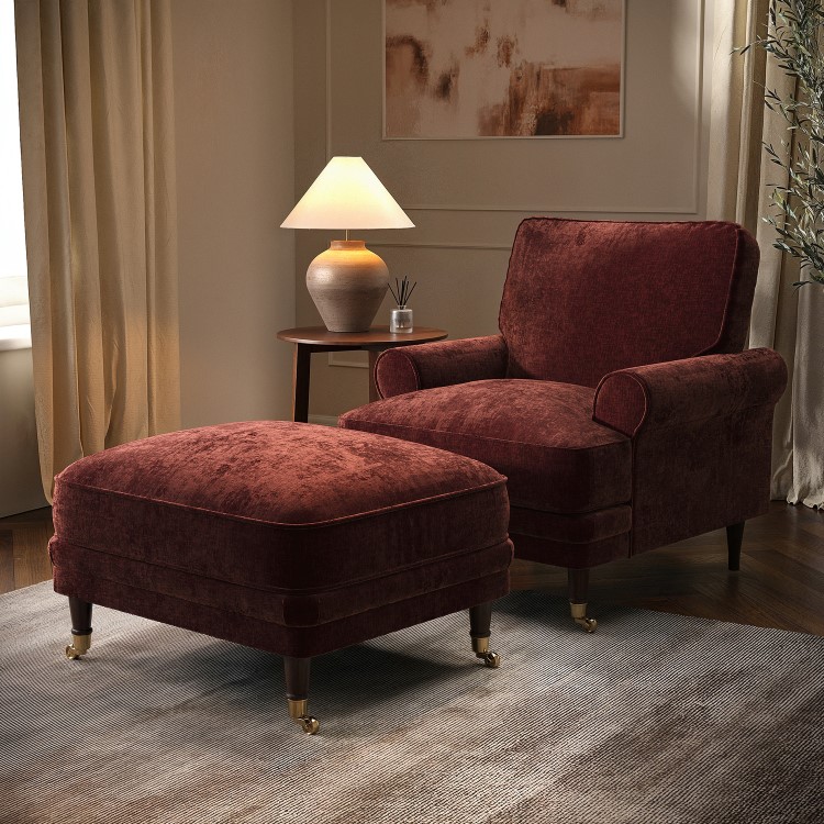 Berry Brown Chenille Feather-Filled Footstool – Payton Heritage 