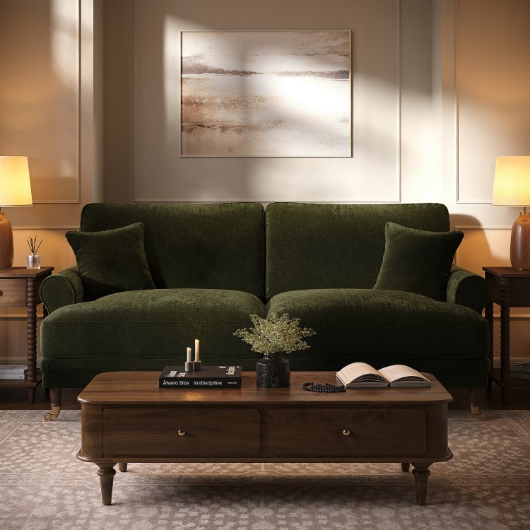 Moss Green Chenille Feather-Filled 3-Seater Sofa - Payton Heritage