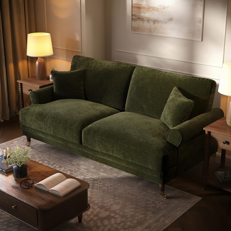 Moss Green Chenille Feather-Filled 3-Seater Sofa - Payton Heritage