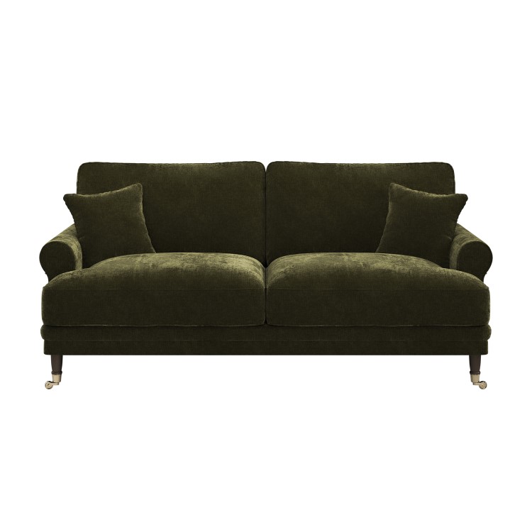 Moss Green Chenille Feather-Filled 3-Seater Sofa - Payton Heritage