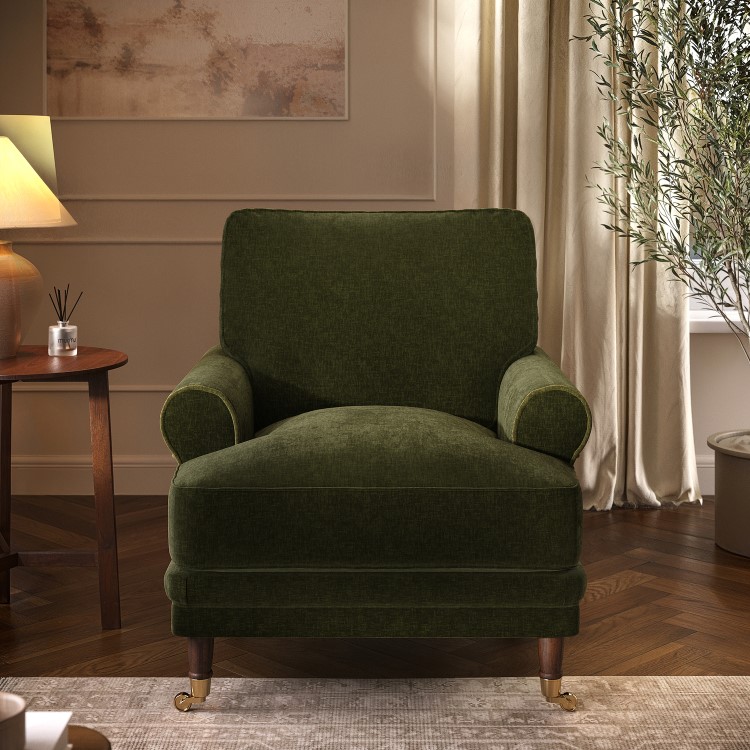 Forest Green Chenille Feather-Filled Armchair – Payton Heritage 