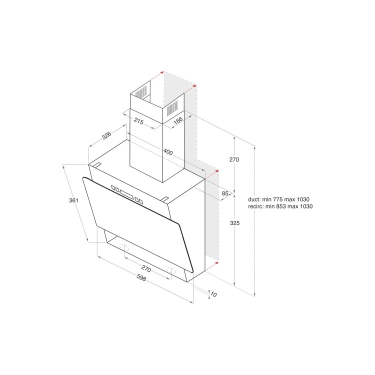 Hotpoint 60cm Angled Cooker Hood - Black Glass & Stainless Steel