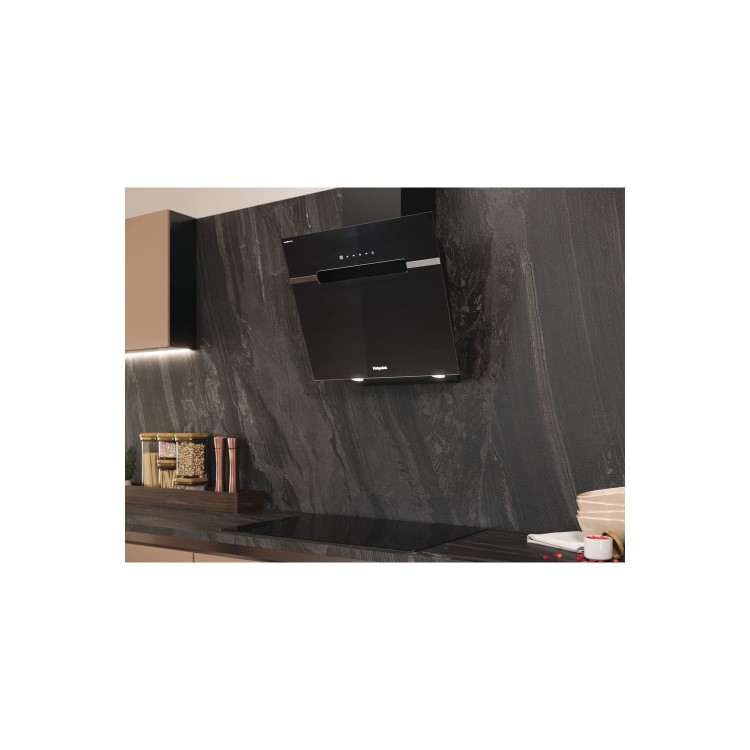 Hotpoint 60cm Angled Chimney Cooker Hood - Black