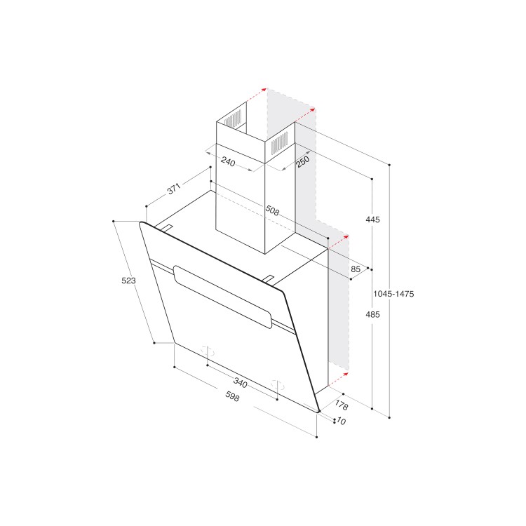 Hotpoint 60cm Angled Chimney Cooker Hood - Black