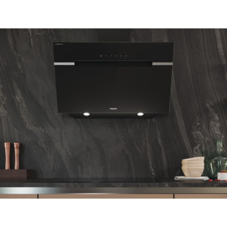 Hotpoint 90cm Angled Chimney Cooker Hood - Black