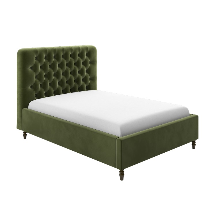 Green Velvet Chesterfield Double Ottoman Bed with Legs - Pippa