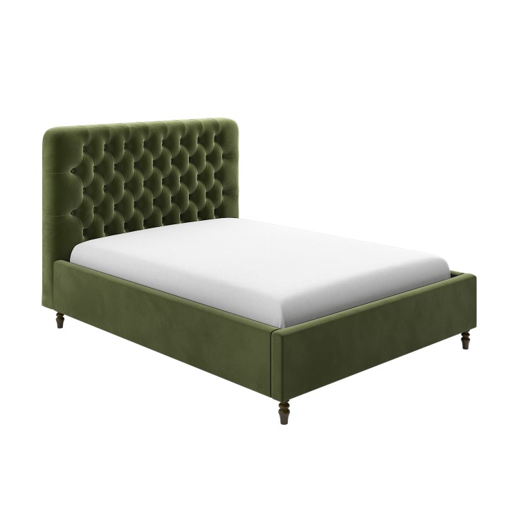Green Velvet Chesterfield King Size Ottoman Bed with Legs - Pippa