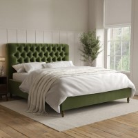Green Velvet Chesterfield Super King Ottoman Bed with Legs - Pippa Green Velvet Chesterfield Super King Ottoman Bed with Legs - Pippa