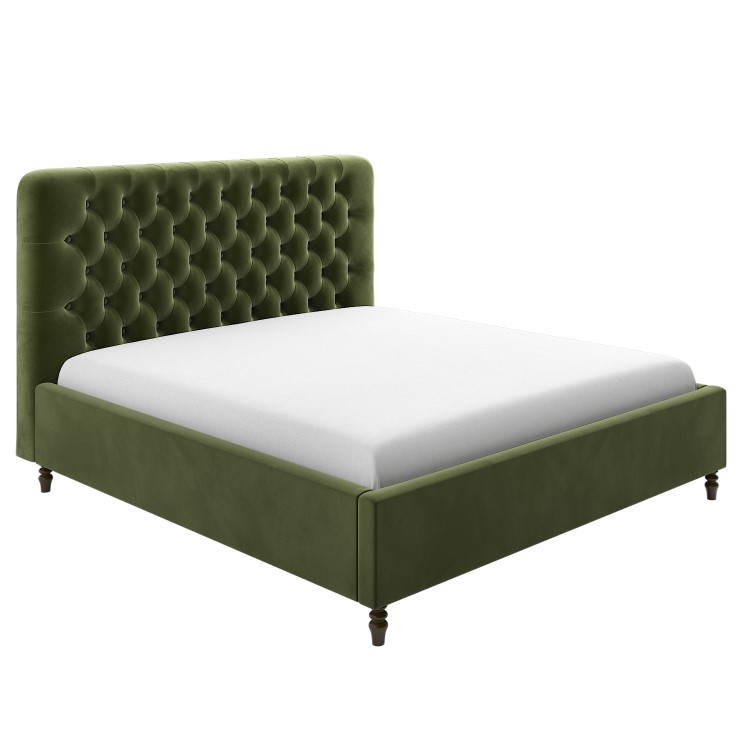 Green Velvet Chesterfield Super King Ottoman Bed with Legs - Pippa